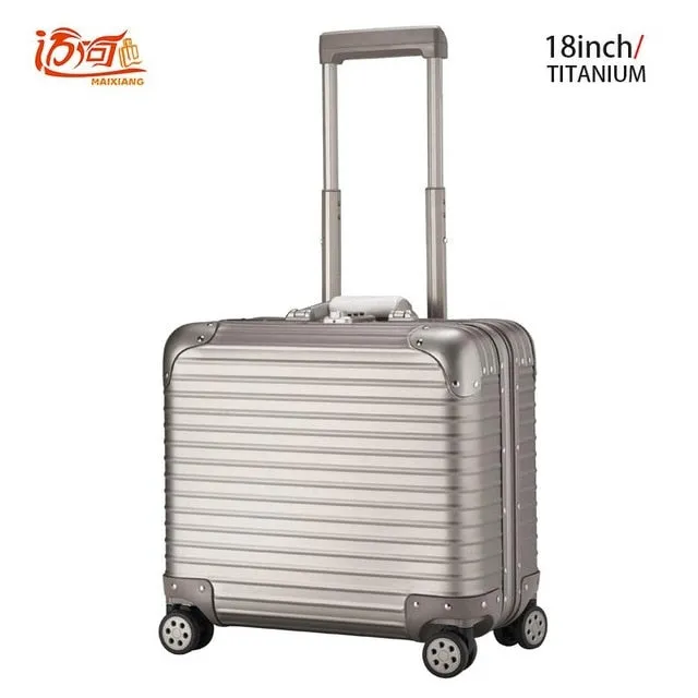 100% Full Aluminum Rolling Luggage 18 Inch Valise Cabine Custom Luggage Business Trolley Min