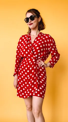 1980s Escada Red & White Polka Dot Dress, sz. S