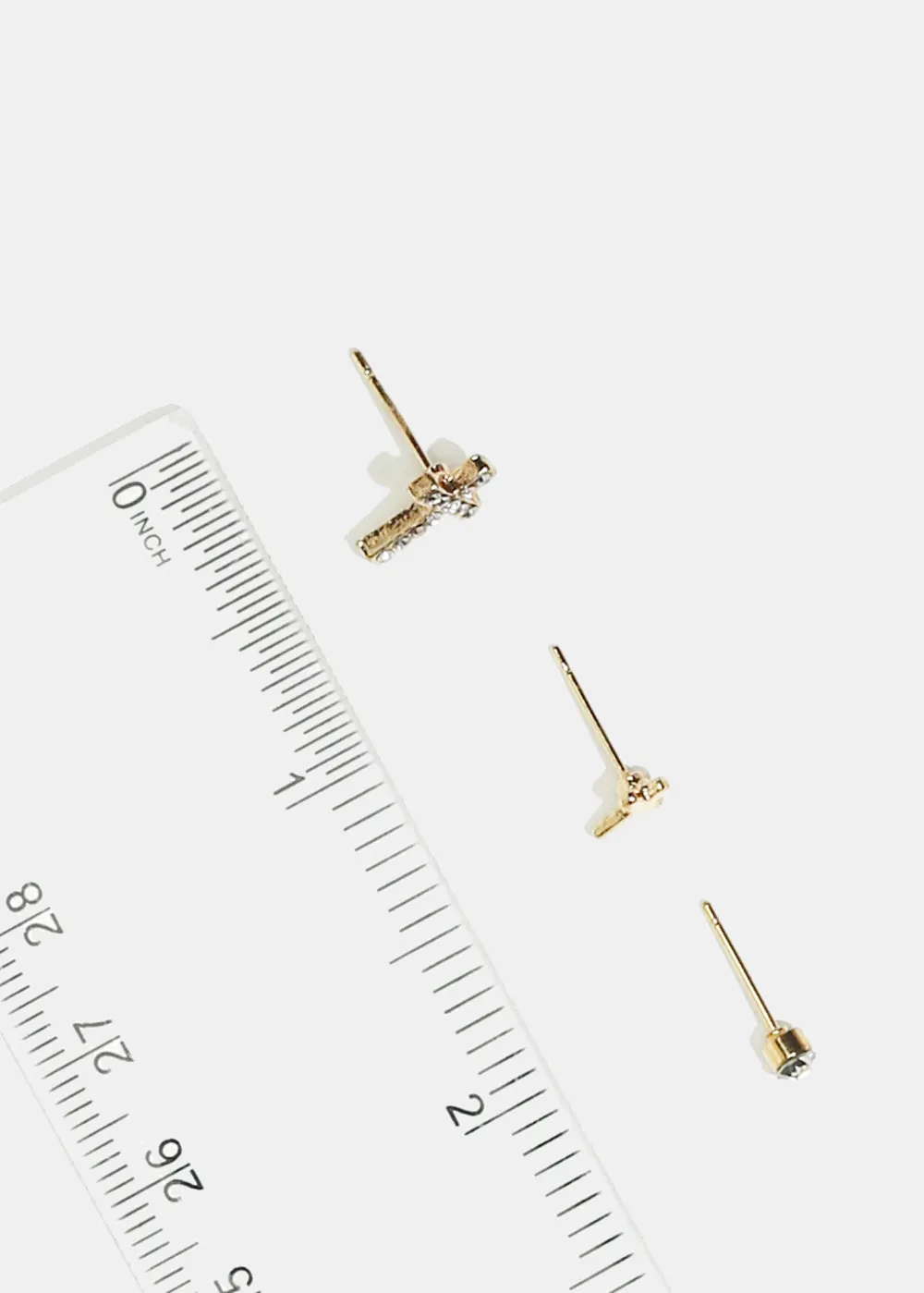 3-Pair Rhinestone Cross Stud Earrings