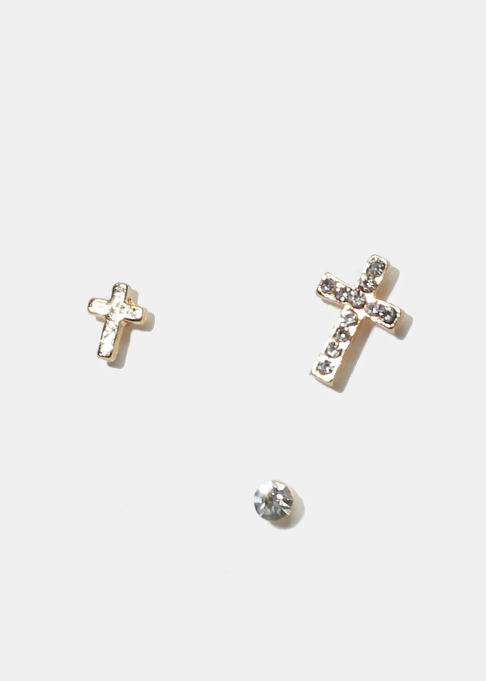 3-Pair Rhinestone Cross Stud Earrings