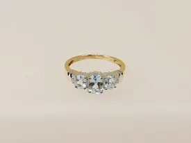 9ct Gold Blue Topaz & Diamond Trilogy Ring