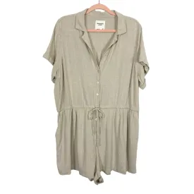 Abercrombie & Fitch Sand Button Up with Cinched Waist and Front Tie Romper- Size XLT