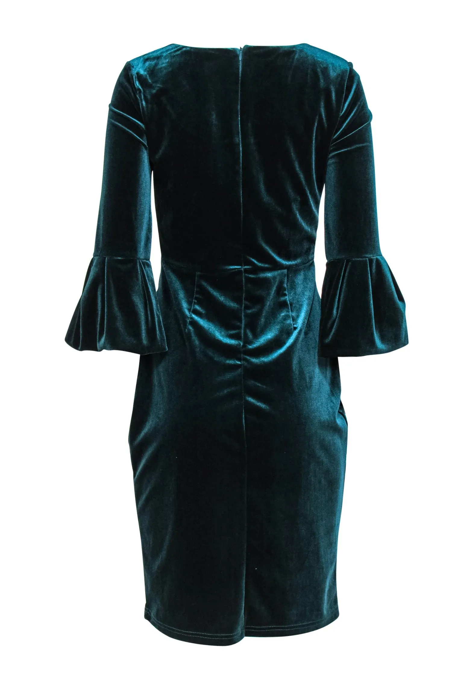 ABS Collections - Dark Teal Velvet Bell Sleeve Sheath Dress Sz 6