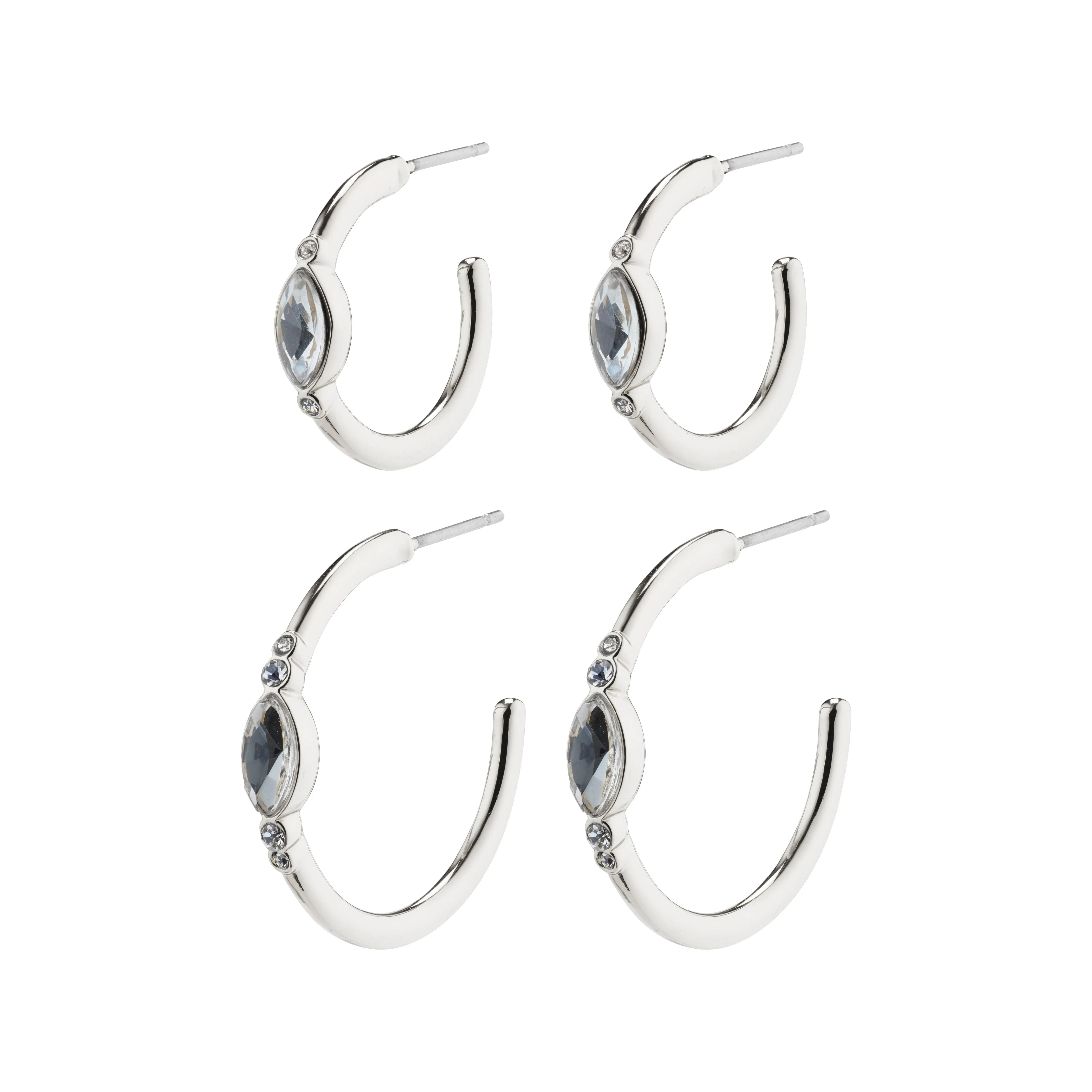 ALEXANDRA crystal hoop earrings 2-in-1 set silver-plated