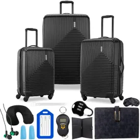 American Tourister Groove Expandable Spinner Suitcase Set Black   Travel Bundle