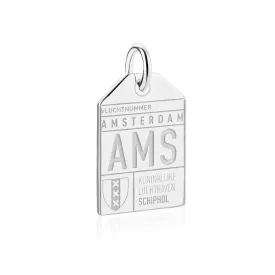 Amsterdam Netherlands AMS Luggage Tag Charm Silver