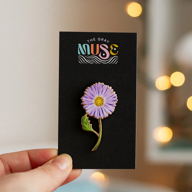 Aster v2 Floral Enamel Pin | September Birth Month Flower