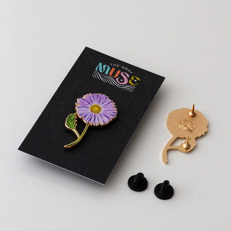 Aster v2 Floral Enamel Pin | September Birth Month Flower