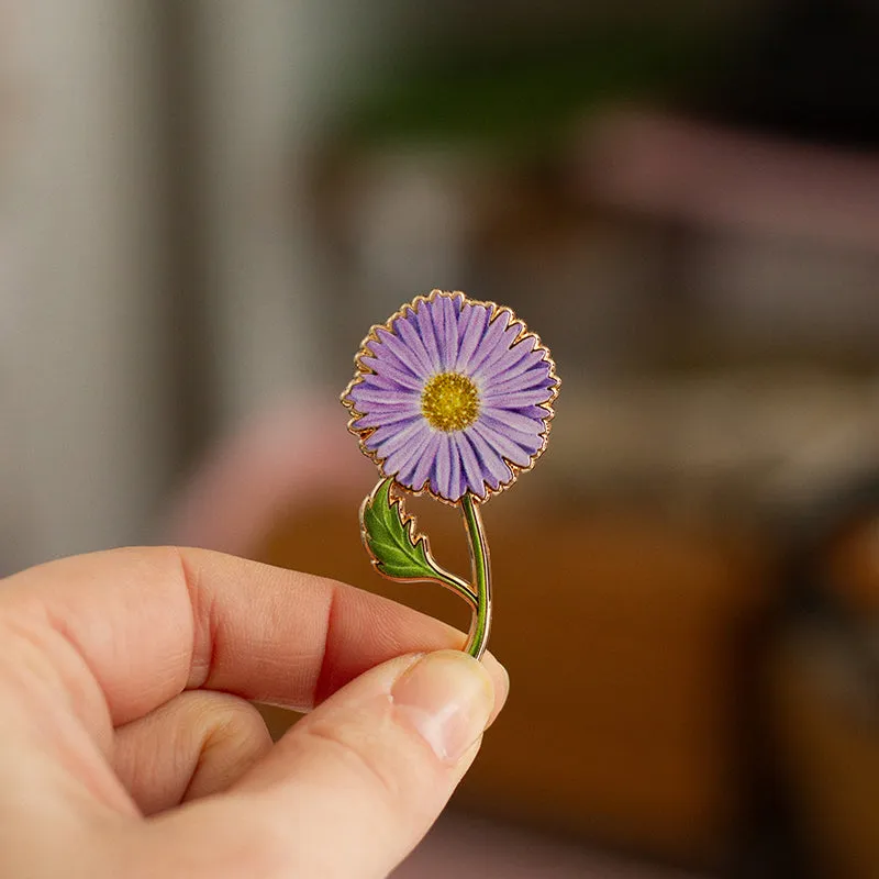 Aster v2 Floral Enamel Pin | September Birth Month Flower