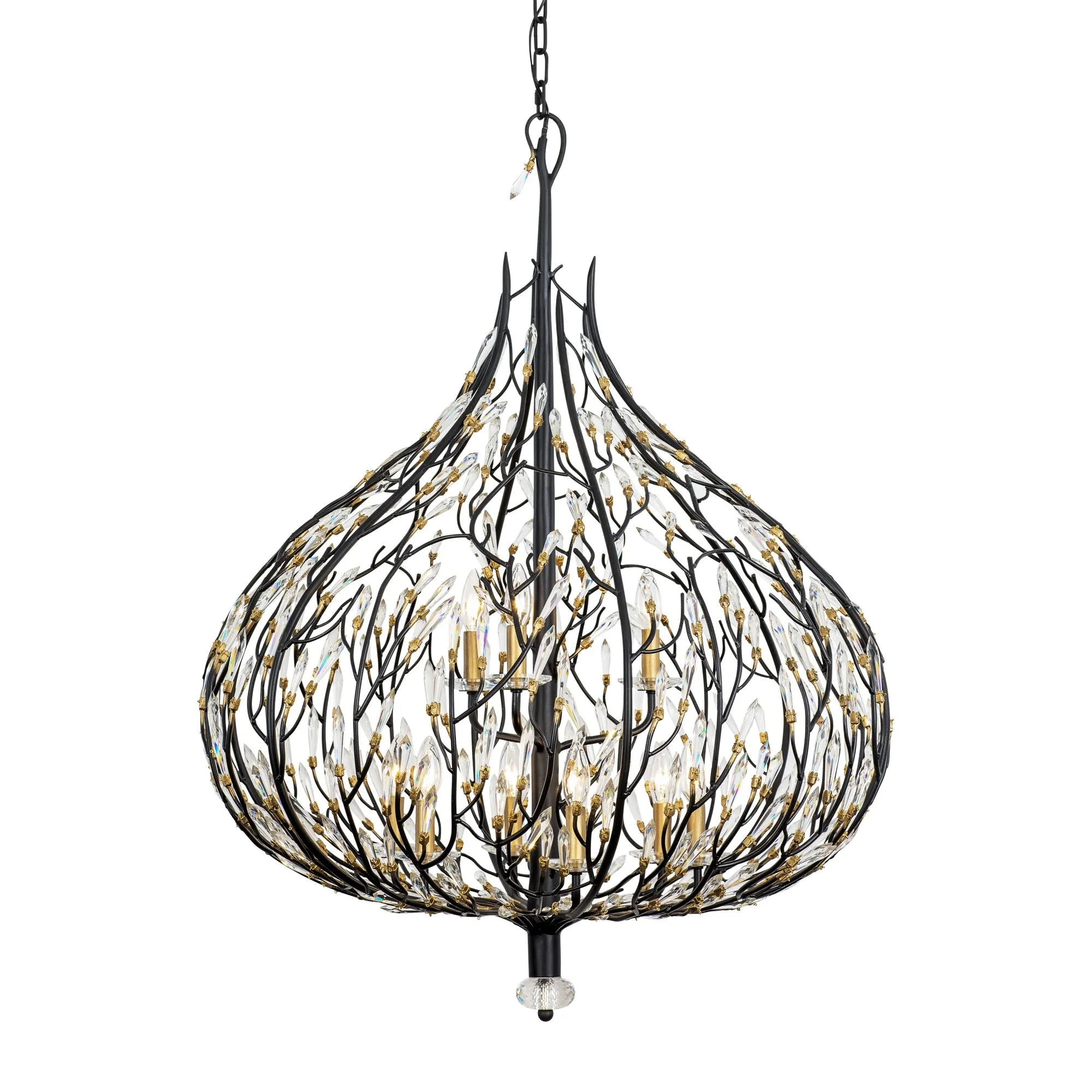 Bask 271P09MBFG 9-Light Crystal Pendant Light - Matte Black/French Gold