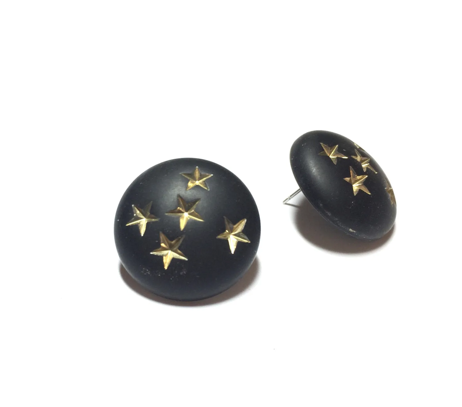 Black & Gold Stars Retro Button Stud Earrings