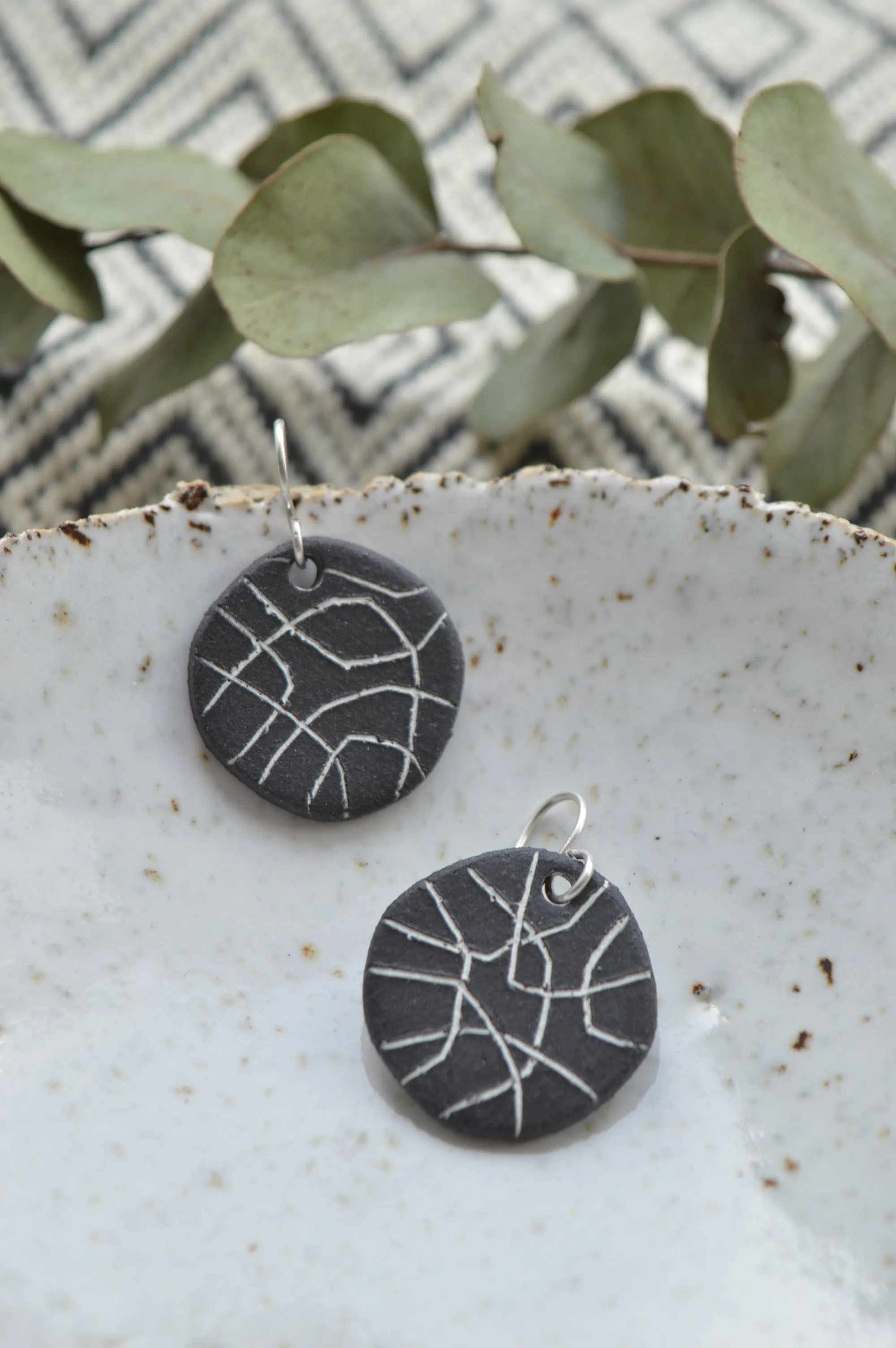 Black clay earrings No. 4