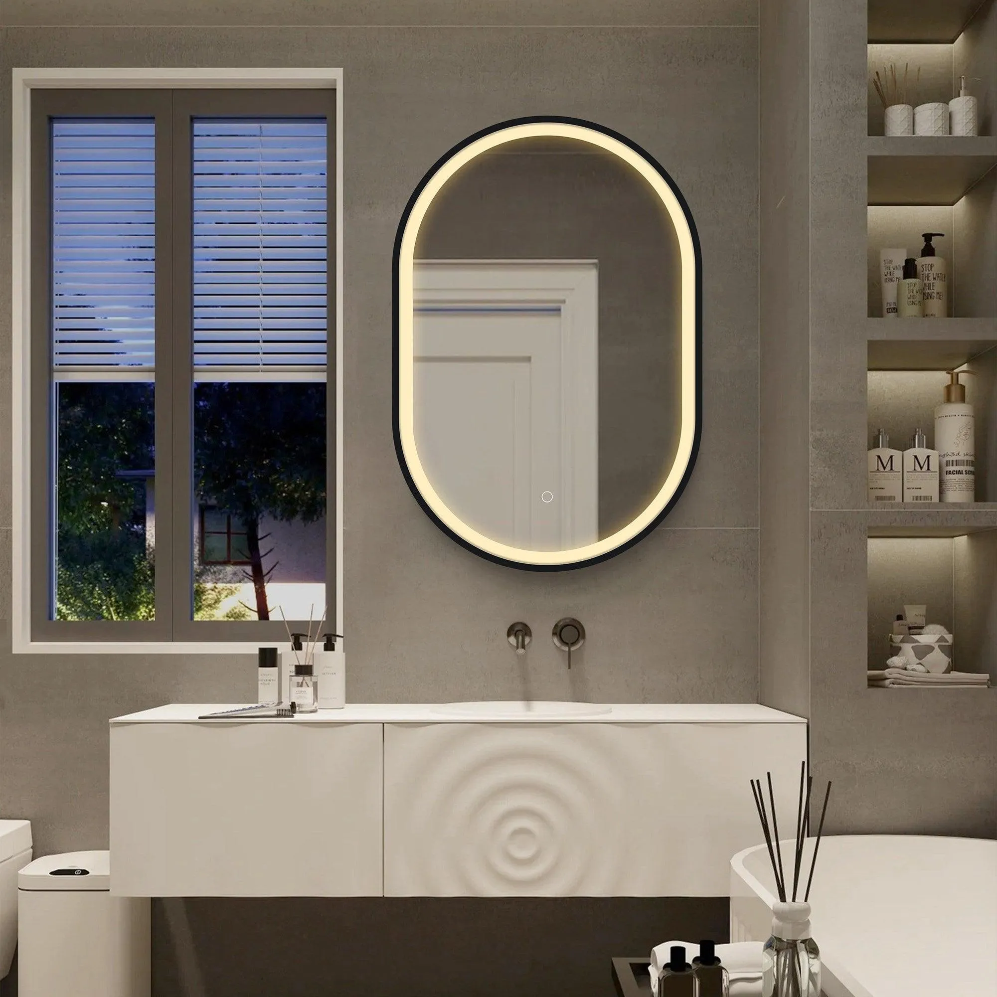 Black Oval Mirror Cabinet for Bathroom Bedroom