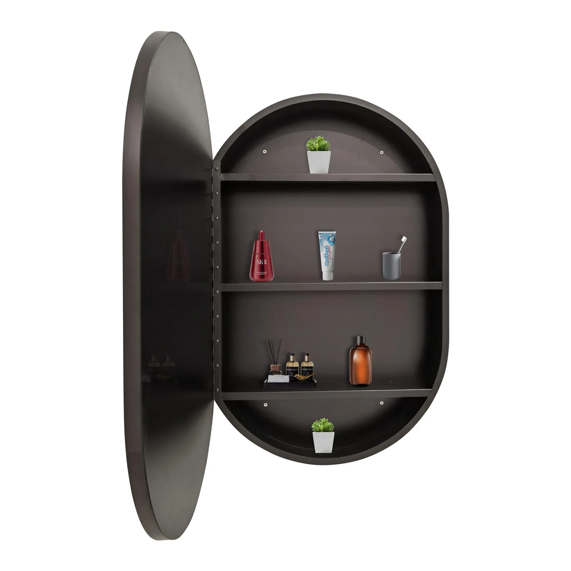 Black Oval Mirror Cabinet for Bathroom Bedroom