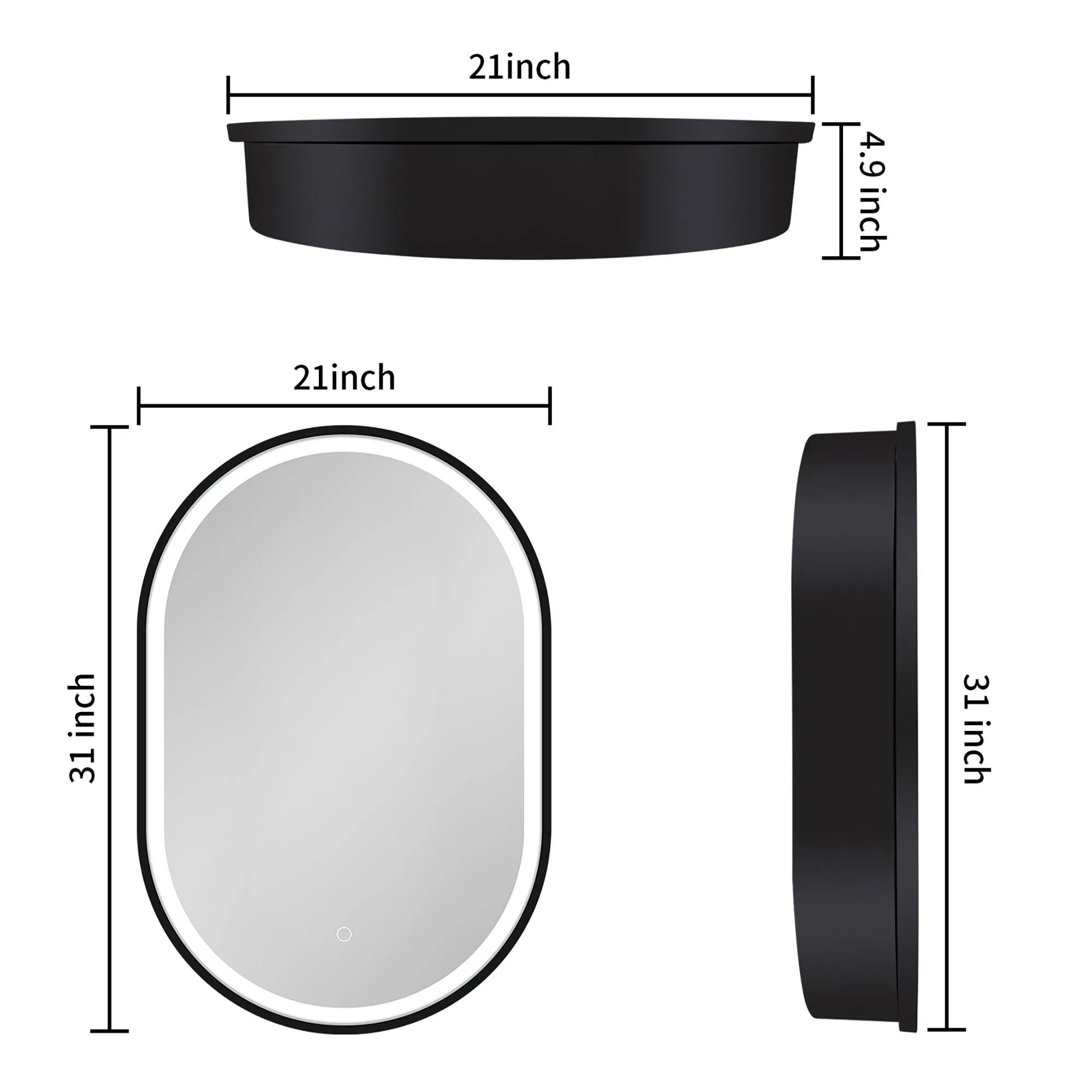 Black Oval Mirror Cabinet for Bathroom Bedroom