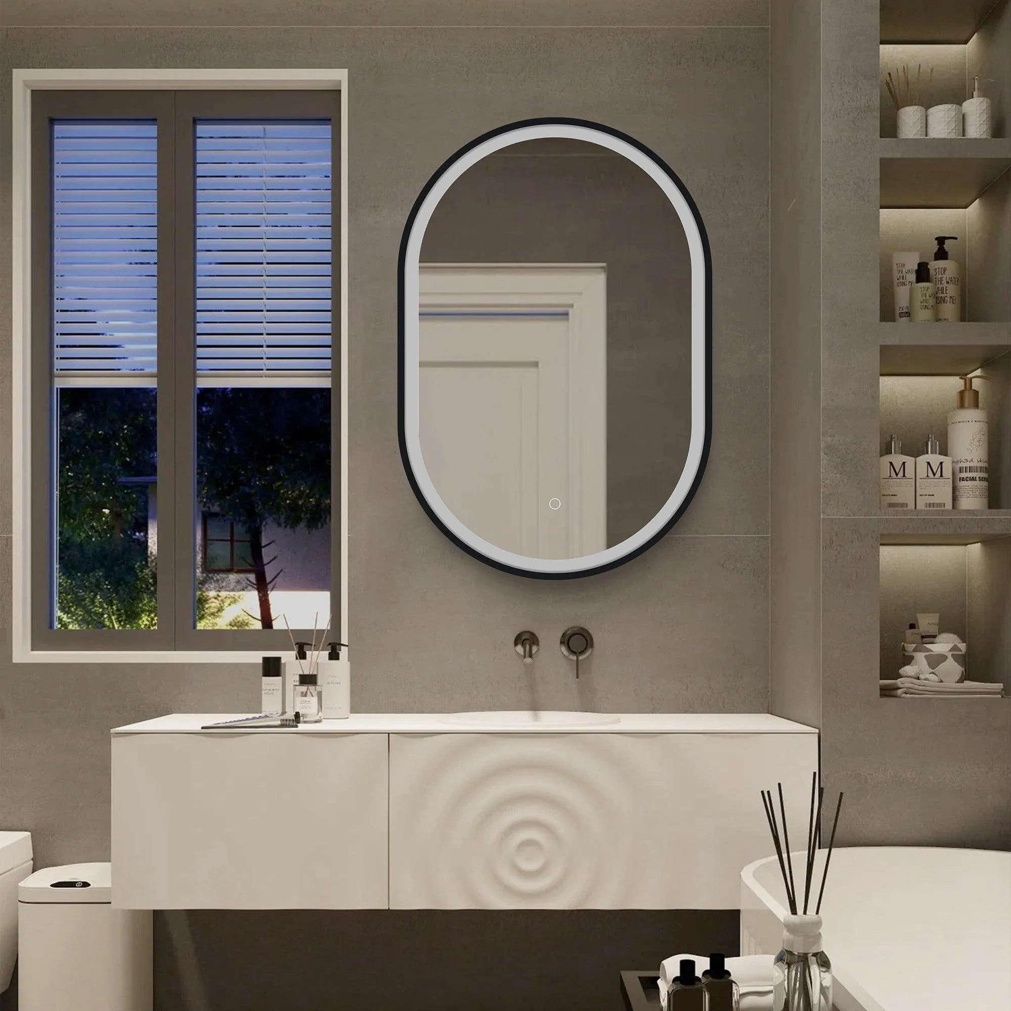 Black Oval Mirror Cabinet for Bathroom Bedroom