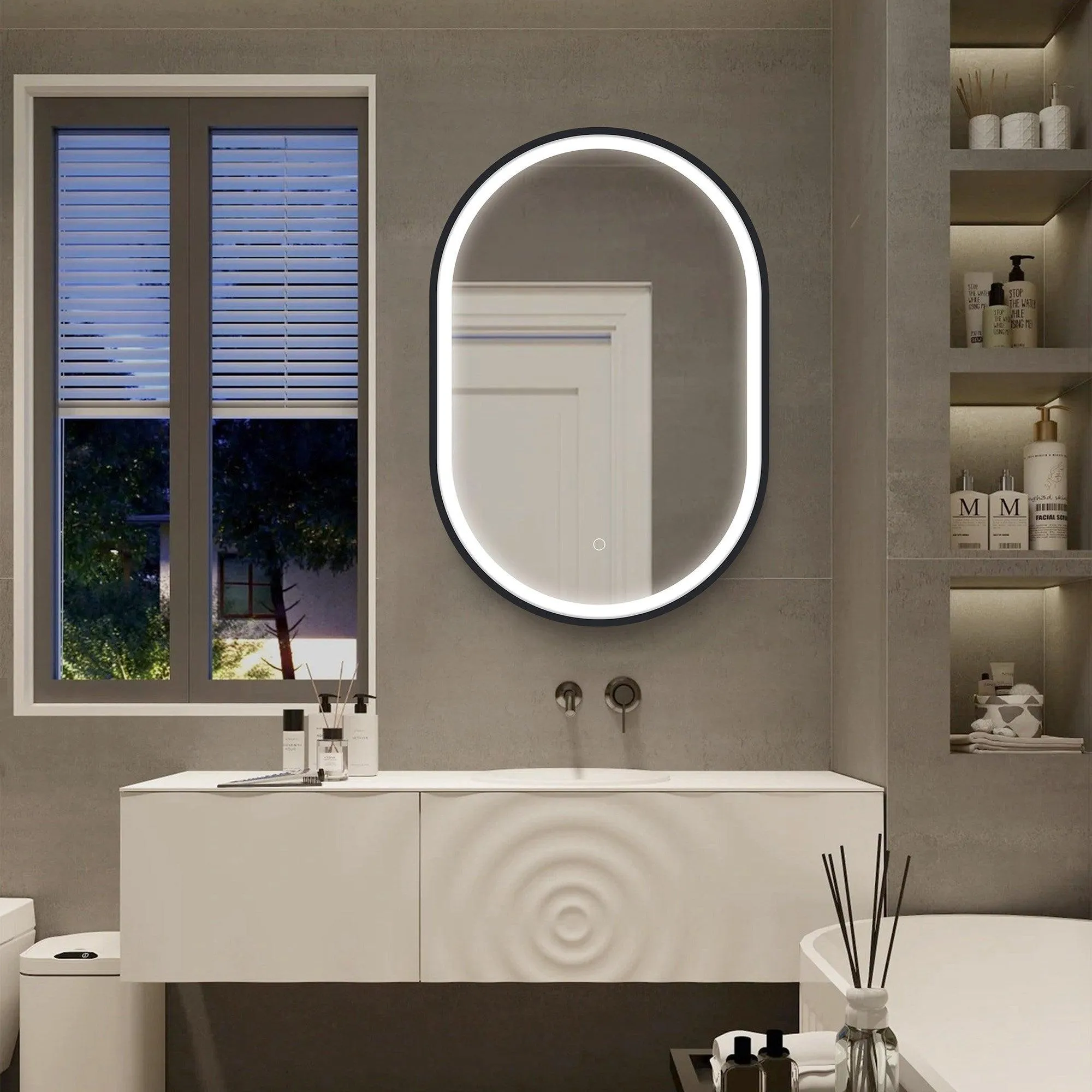 Black Oval Mirror Cabinet for Bathroom Bedroom