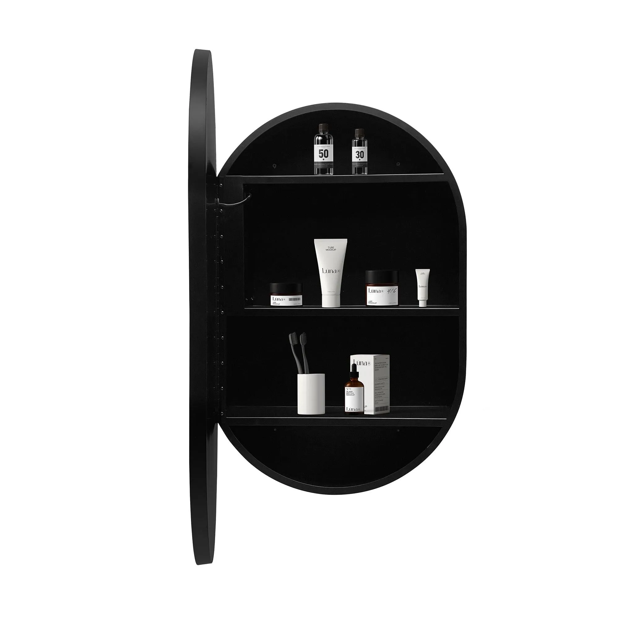 Black Oval Mirror Cabinet for Bathroom Bedroom