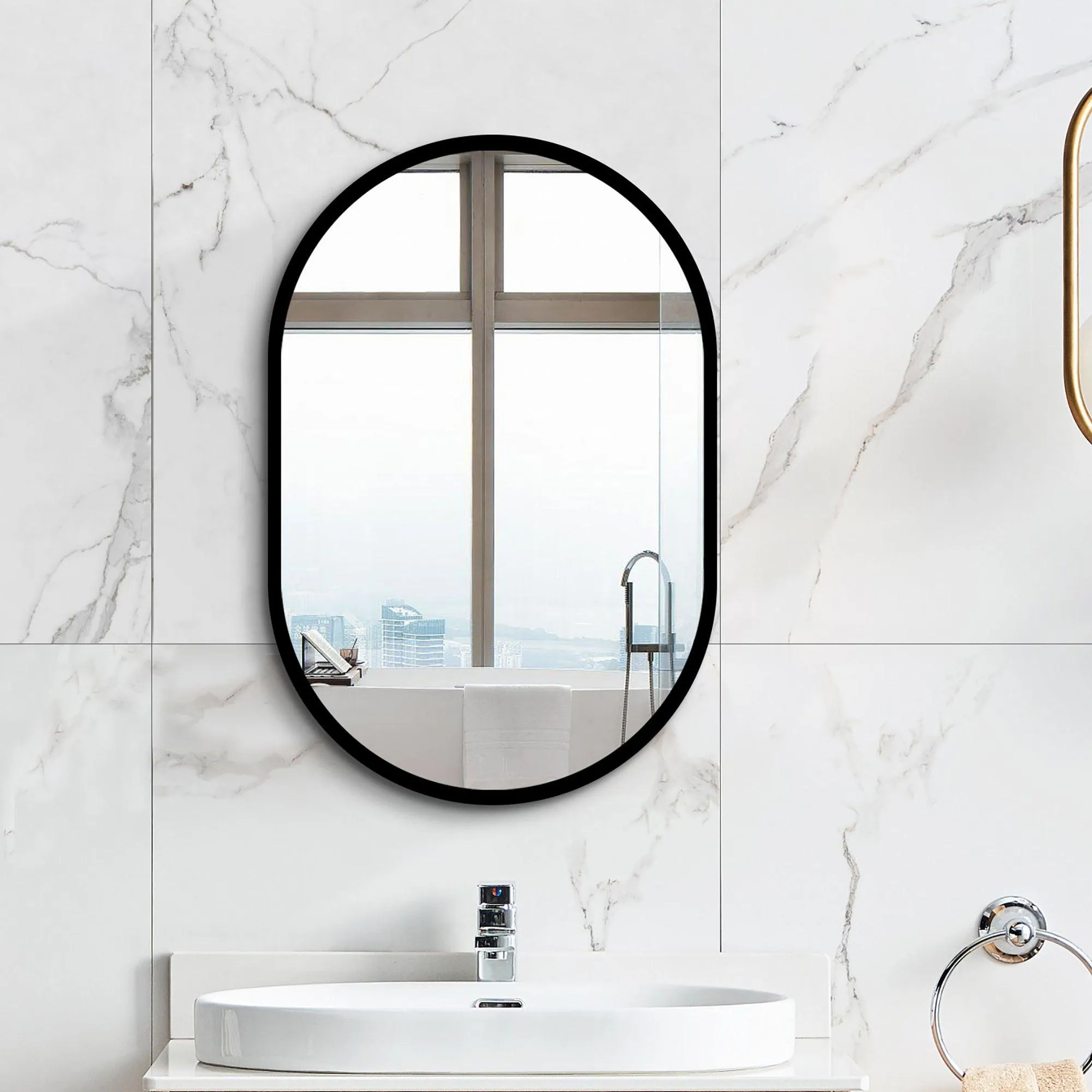 Black Oval Mirror Cabinet for Bathroom Bedroom