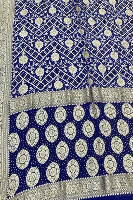 Blue Banarasi Bandhani Pure Georgette Saree