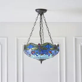 Blue Dragonfly Medium Inverted Tiffany Ceiling Light