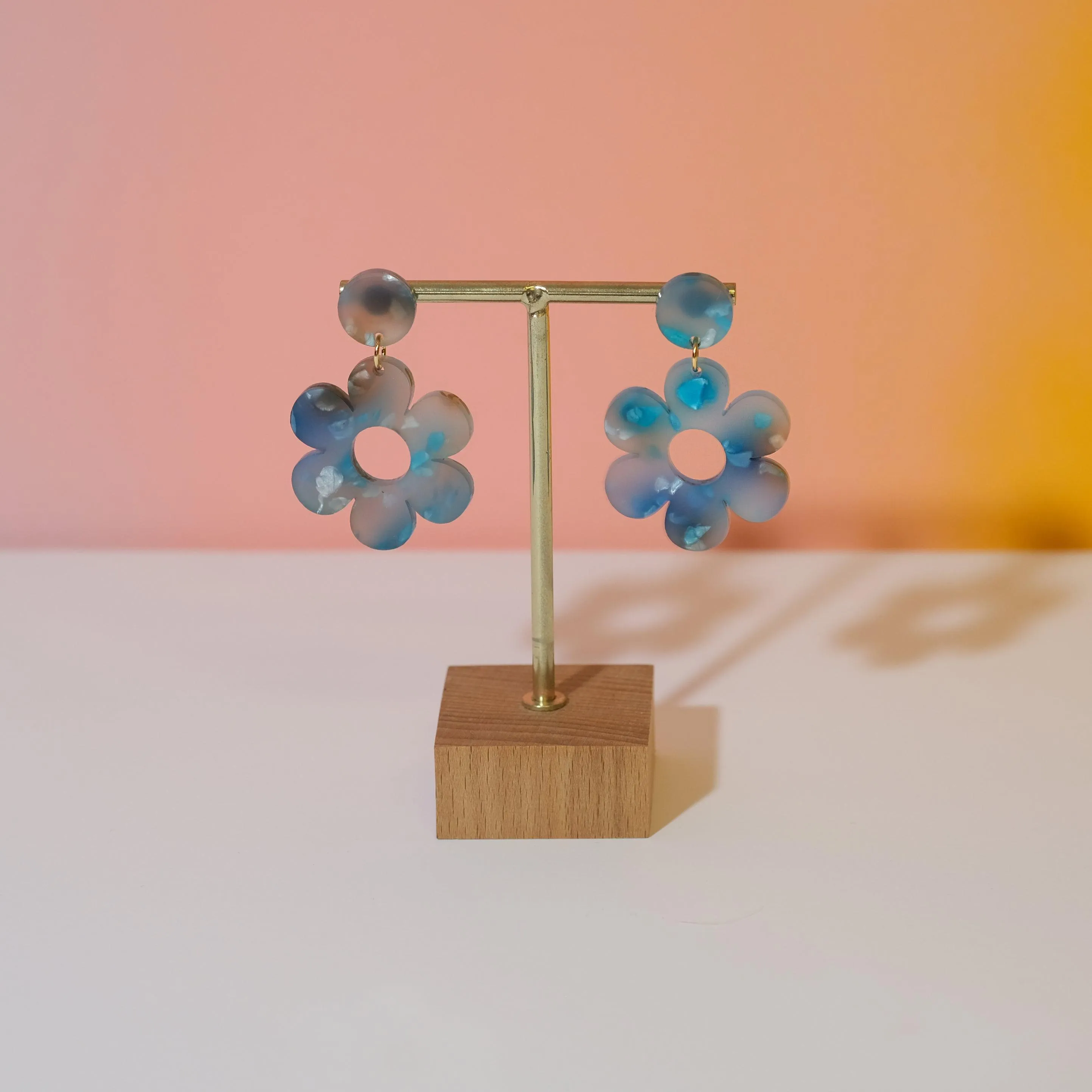 Blue Dream Daisy Acrylic Dangle Earrings