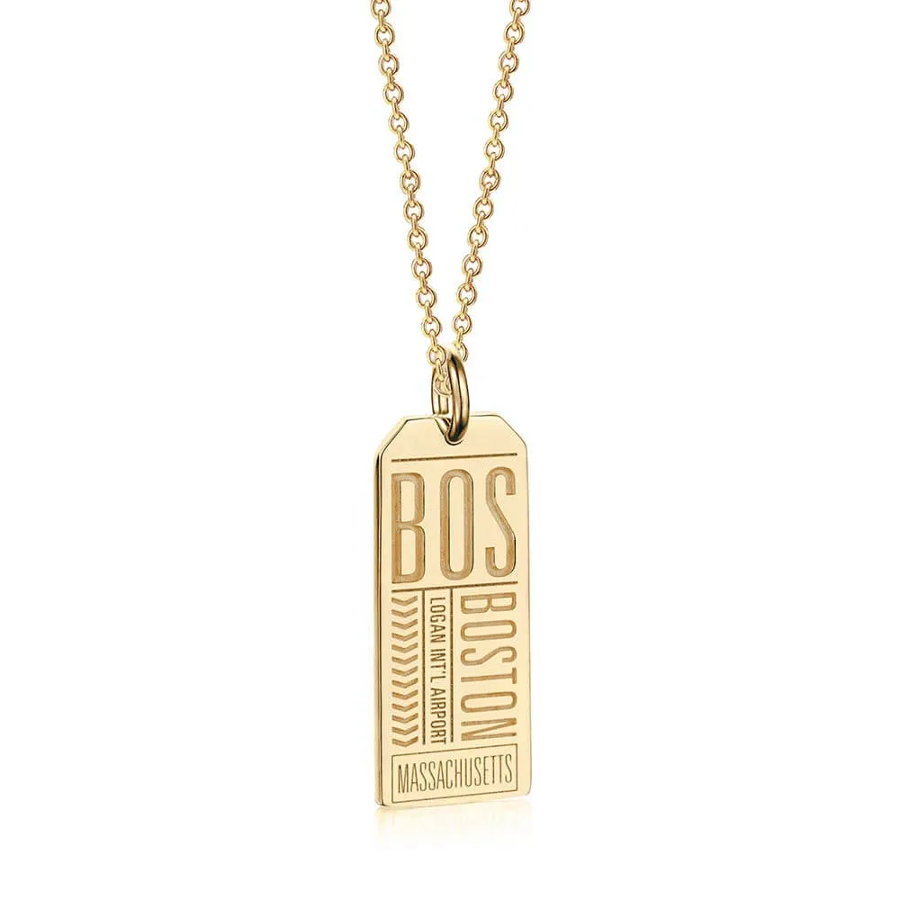 Boston Massachusetts USA BOS Luggage Tag Charm Gold