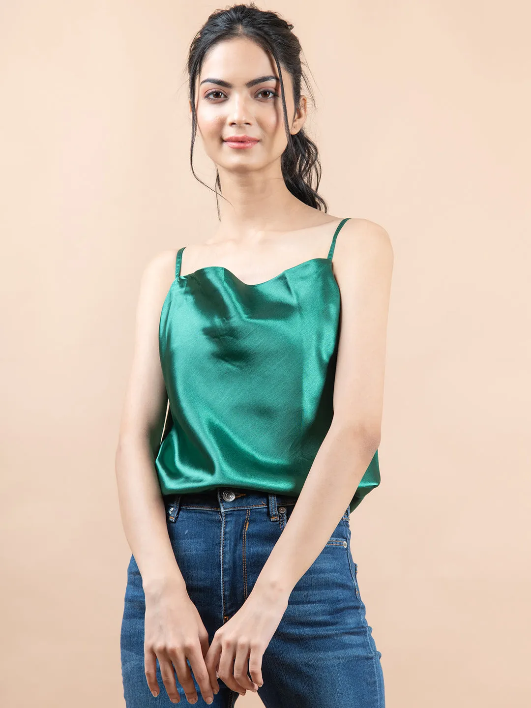 Bottle green cowl neck cami top