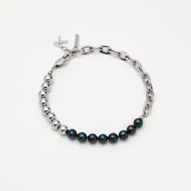 Chain Sphere Bracelet Silver & Black Pearl