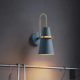 Contemporary Metallic Flared Wall Sconce Light with Curved Arm - Blue/Black 1 Head Wall Mount Lamp Fixture