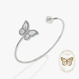 Crystal Butterfly   Pearl Flex Cuff Bracelet