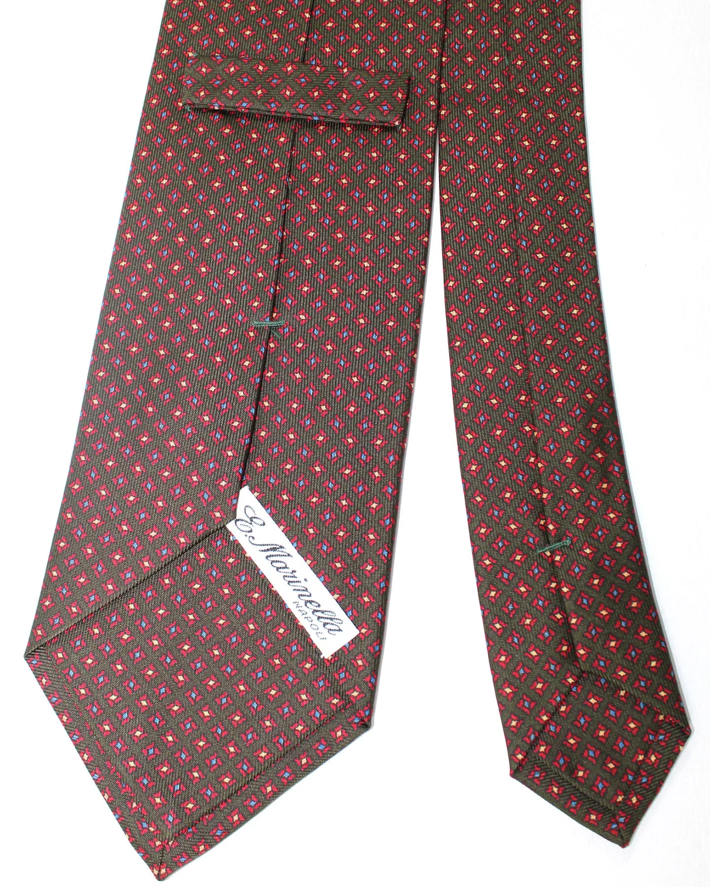 E. Marinella Silk Tie Classic Dark Green Red Geometric