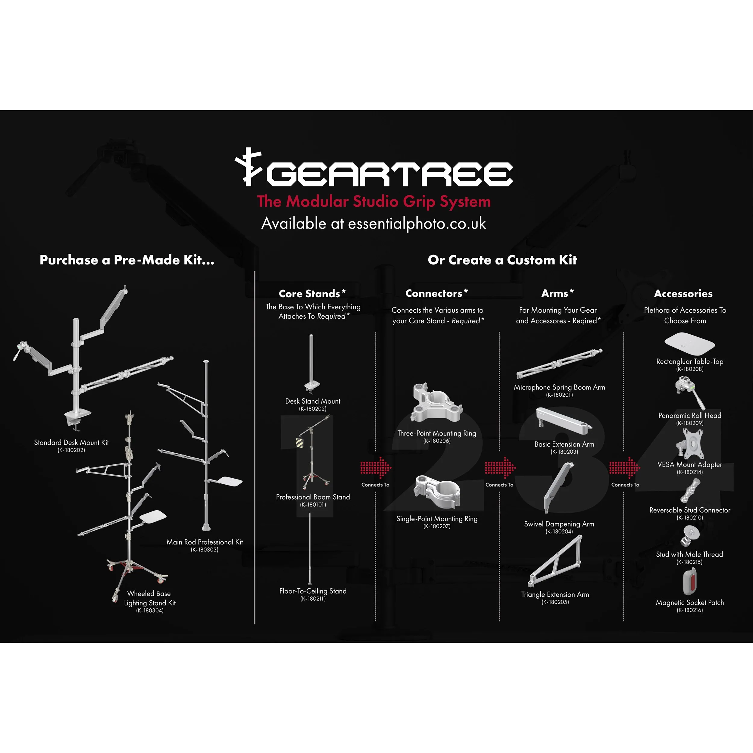 GearTree Spider Arm Wheeled Base Lighting Stand Kit