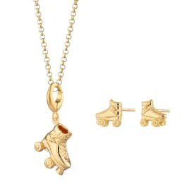 Gold Plated Roller Skate Jewellery Set with Stud Earrings