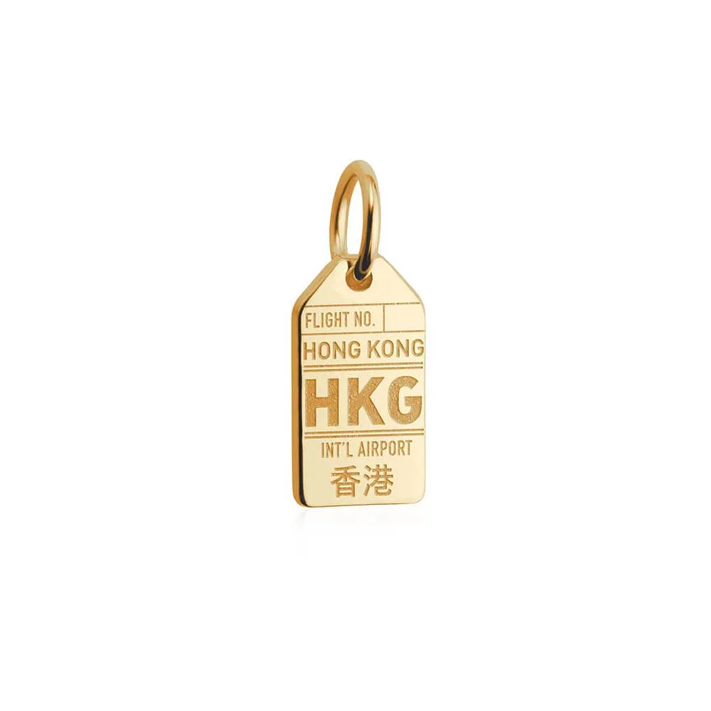 Hong Kong China HKG Luggage Tag Charm Solid Gold Mini