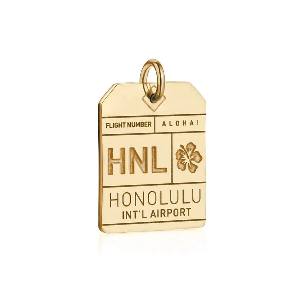 Honolulu Hawaii USA HNL Luggage Tag Charm Solid Gold