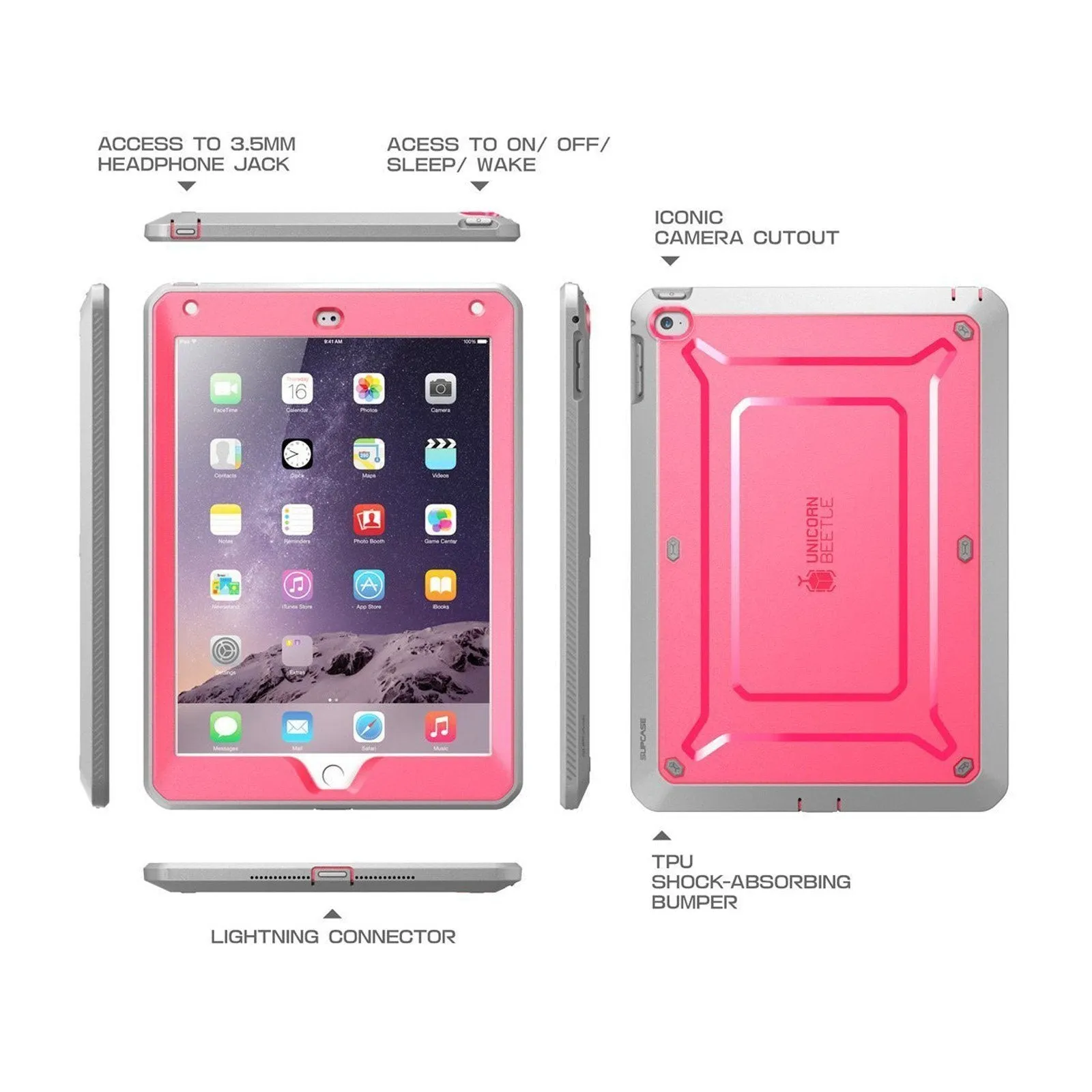 iPad Air 2 Unicorn Beetle Pro Full-Body Protective Case-Pink