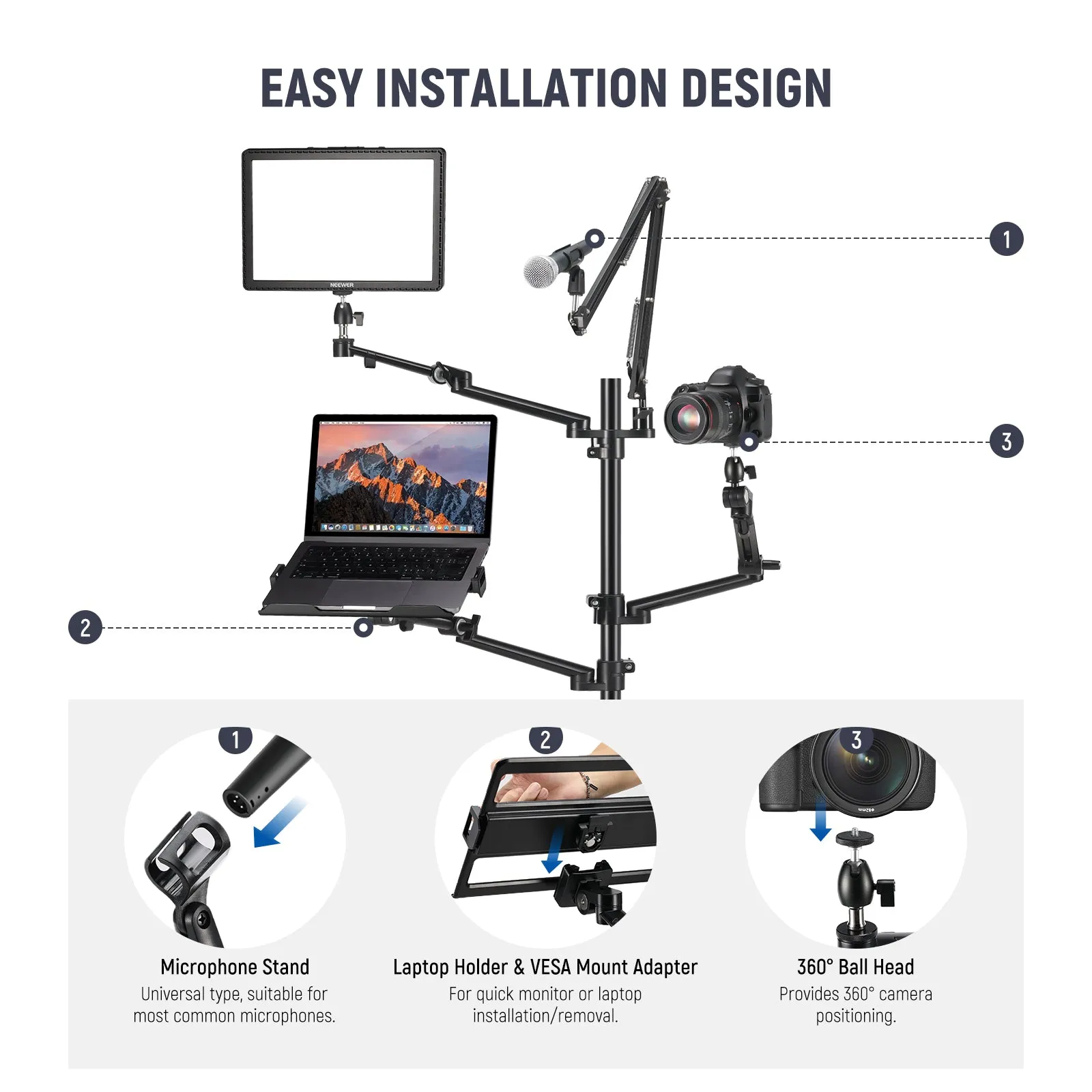 NEEWER DS010 Mobile Live Streaming Multi Mount Floor Stand