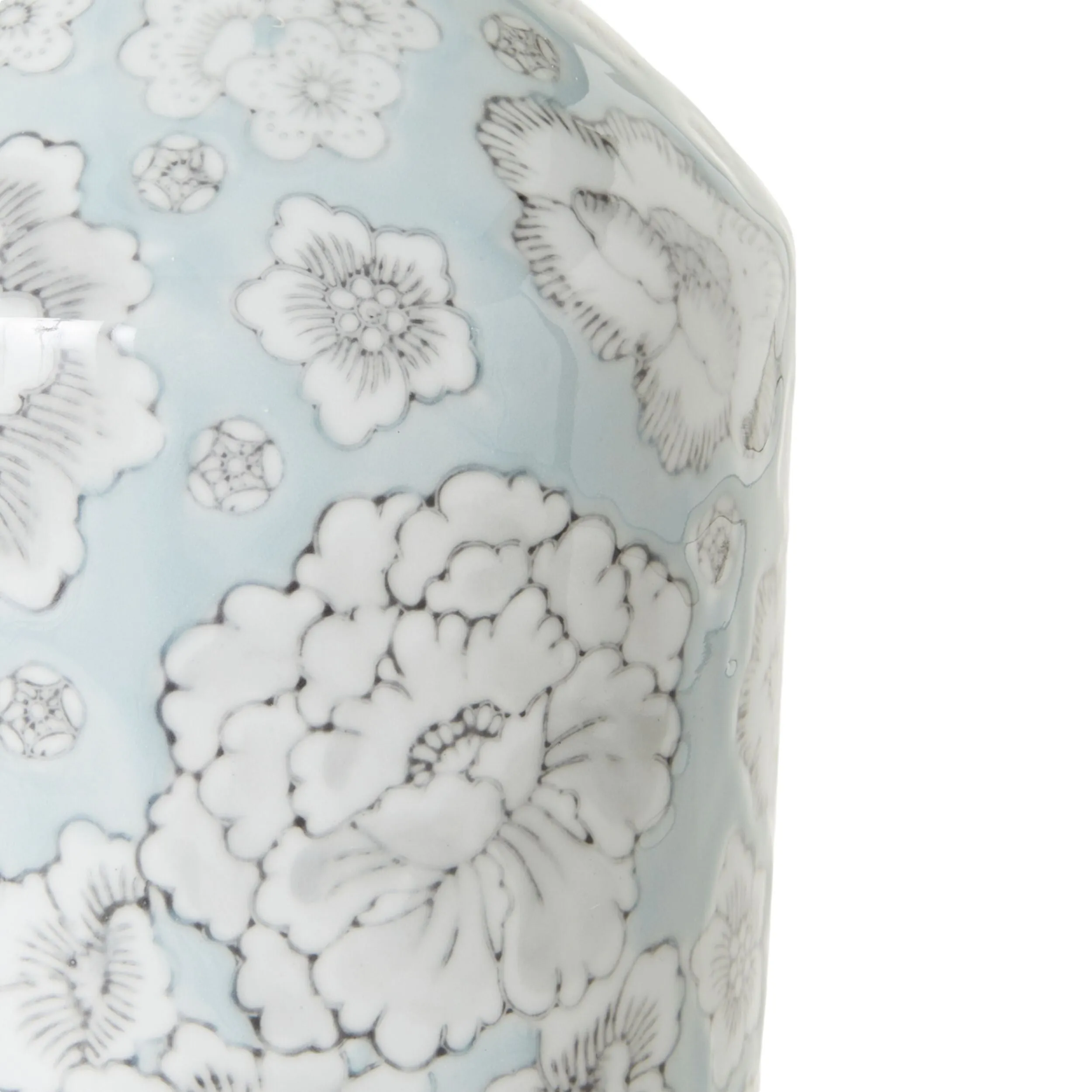 Pale Blue & White Floral Table Lamp 47x26x26cm