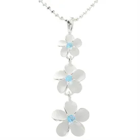 Sterling Silver 8-10-12mm Plumeria with Blue CZ Sandblast Finish Pendant (Chain Sold Separately)