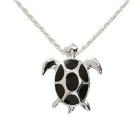 Sterling Silver Black Enamel Honu (Hawaiian Turtle) Pendant (Chain Sold Separately)