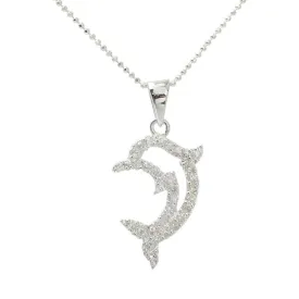 Sterling Silver Dolphin with CZ Outline Pendant (Chain Sold Separately)