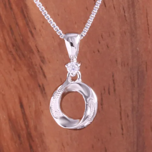 Sterling Silver Hawaiian Scroll Circle with CZ Pendant (Chain Sold Separately)