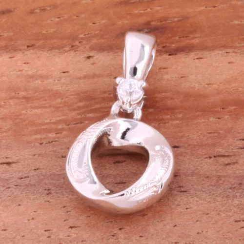 Sterling Silver Hawaiian Scroll Circle with CZ Pendant (Chain Sold Separately)