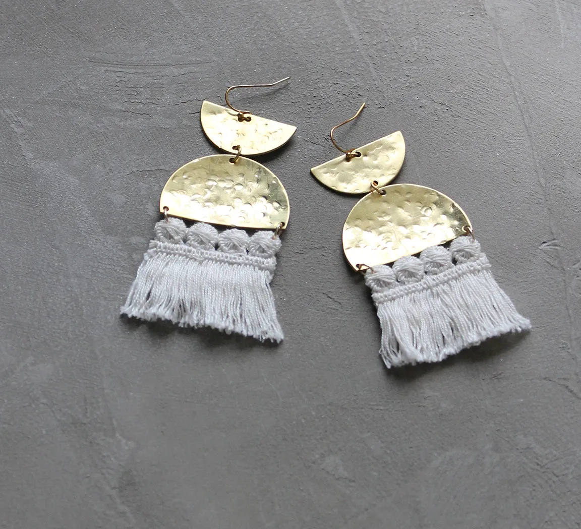 sura brass and fringe statement earrings