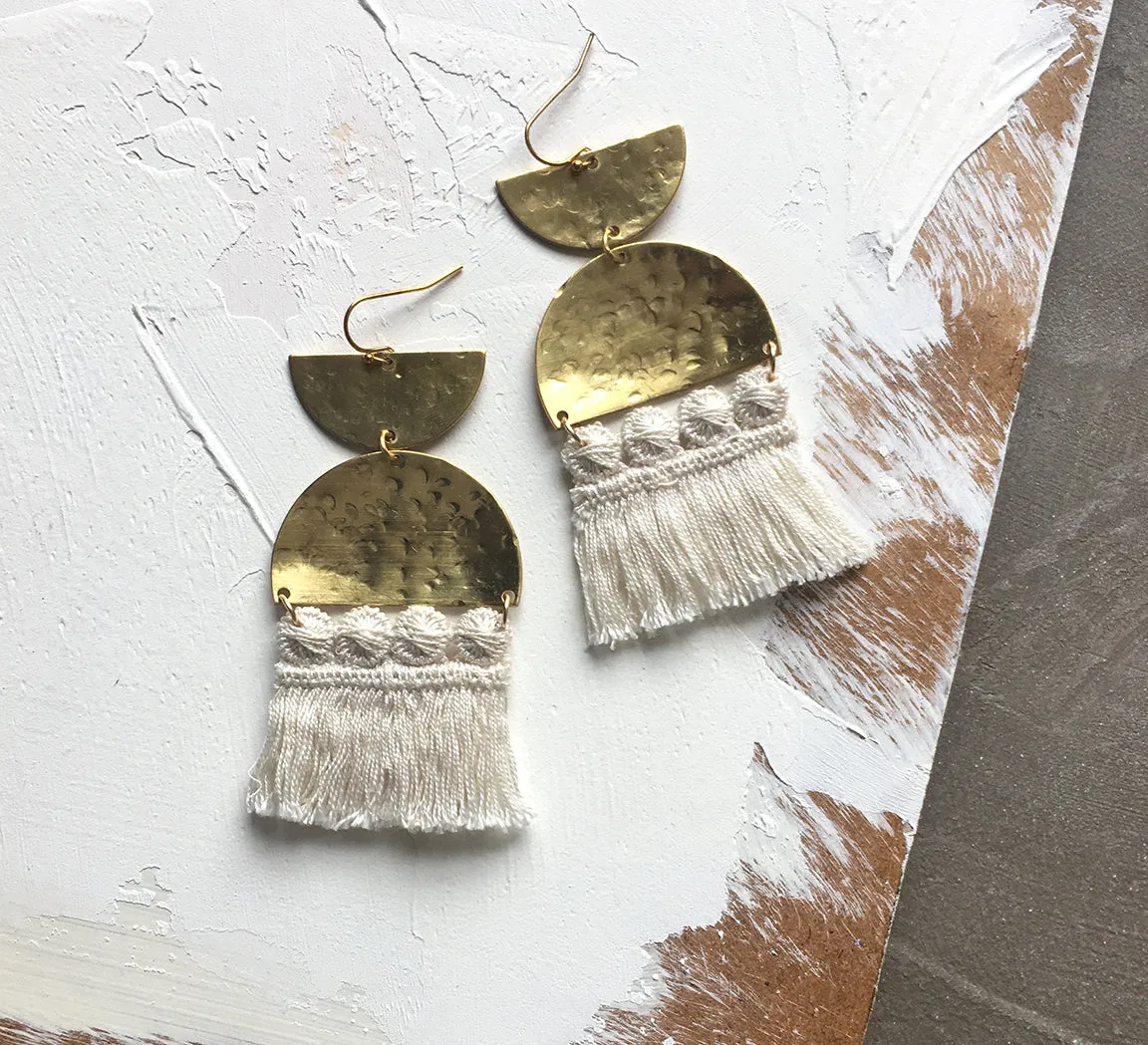 sura brass and fringe statement earrings