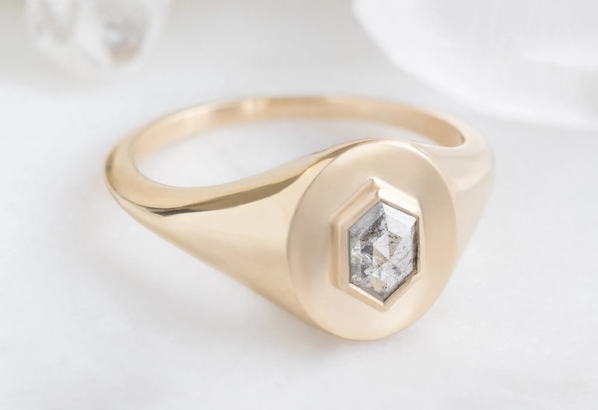 The Salt and Pepper Hexagon Diamond Signet Ring