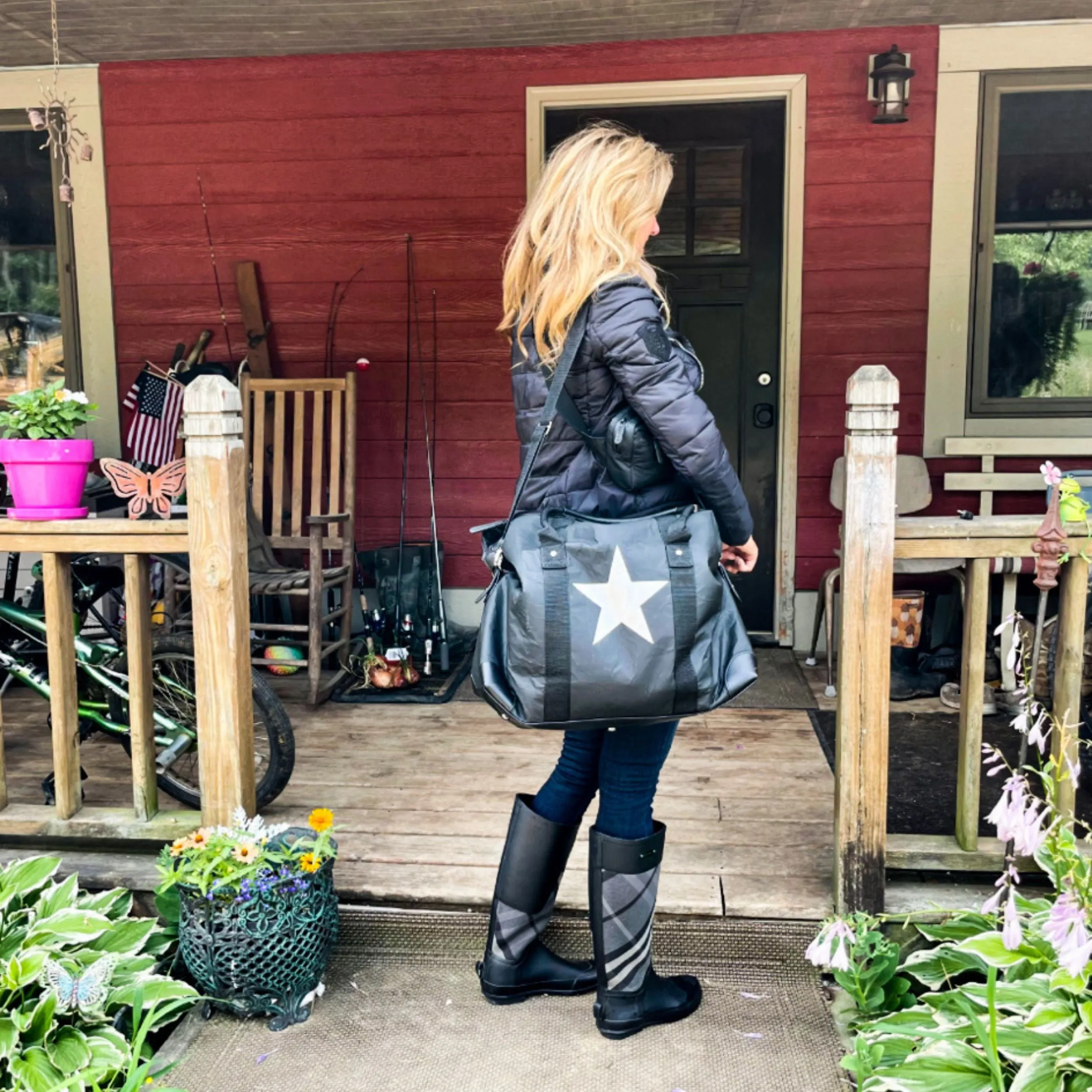 The Weekender Bag in Black with Silver Star