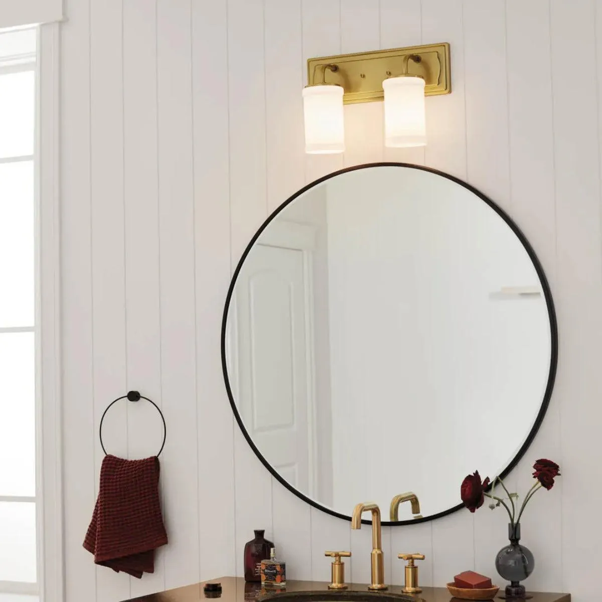 Vetivene 15 In 2-Lights Bathroom Vanity Light With Opal Glass, Gold Finish