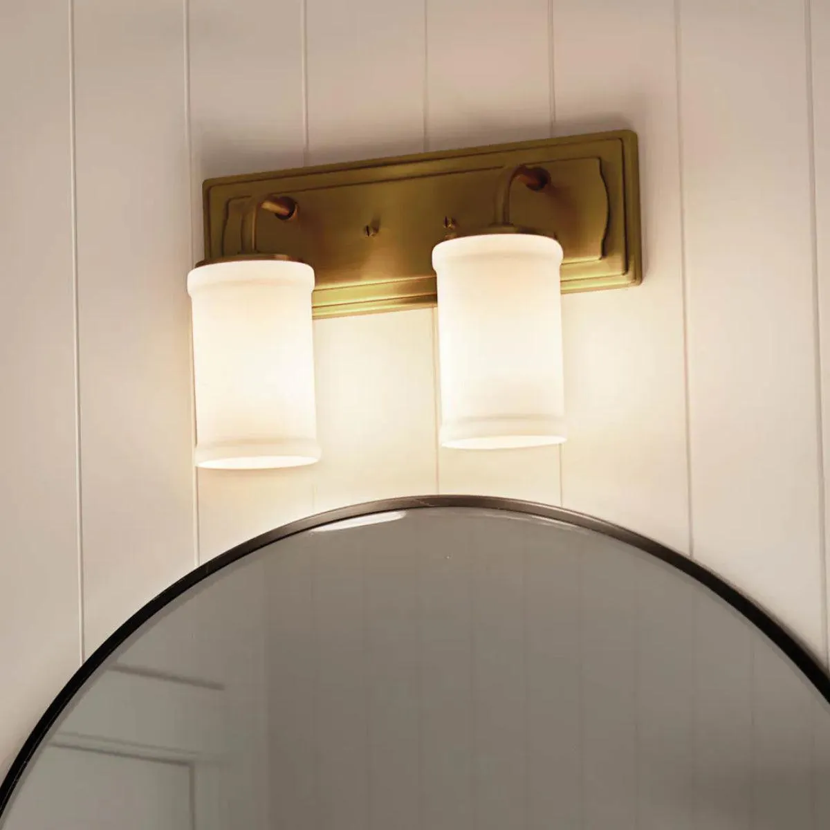 Vetivene 15 In 2-Lights Bathroom Vanity Light With Opal Glass, Gold Finish